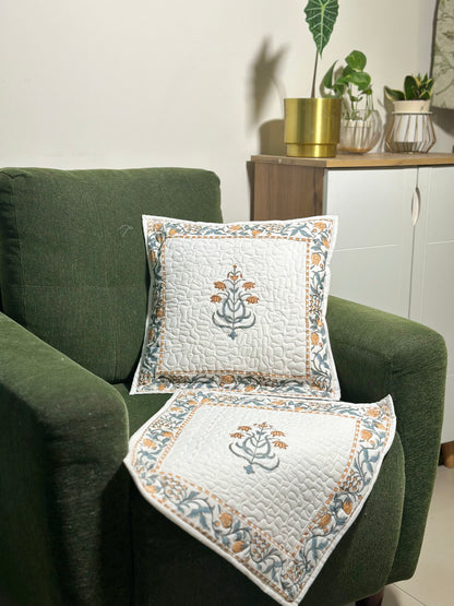 Yellow Guldasta Hand Block Print Cushion Covers - Quilted (Set of 2)