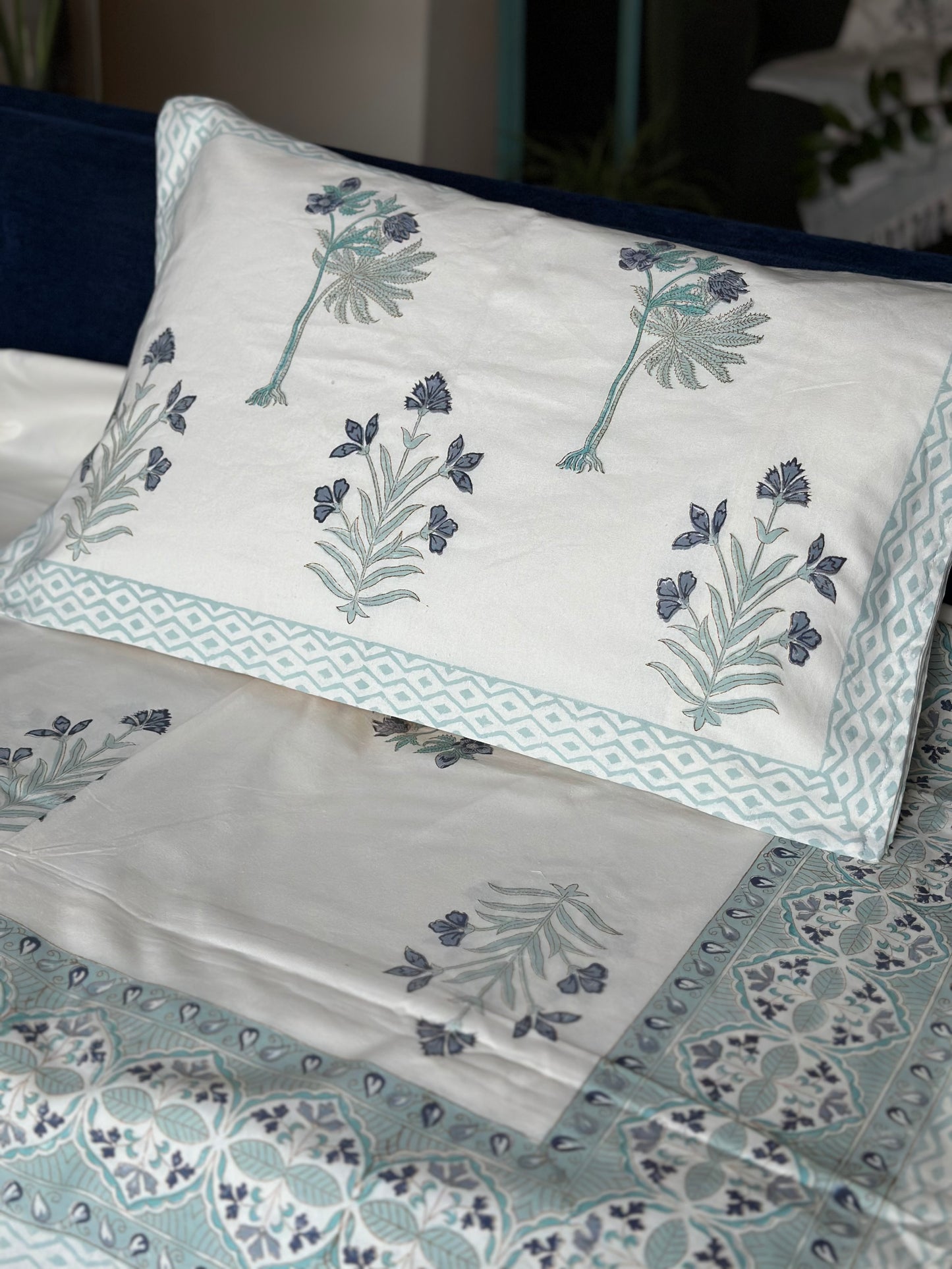 Jharokha Majesty 100% Cotton Block Printed Bed Sheet - King Size with 2 Pillow Cover