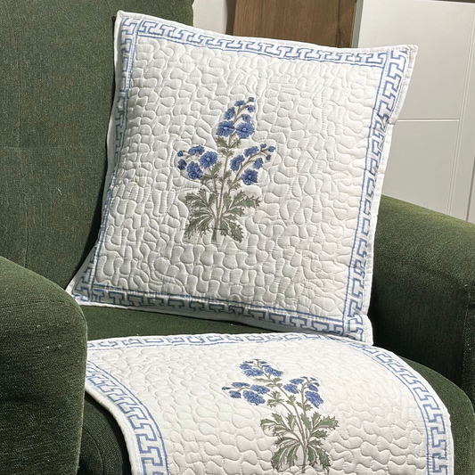 Neelam Bagh Hand Block Print Cushion Covers - Quilted (Set of 2)