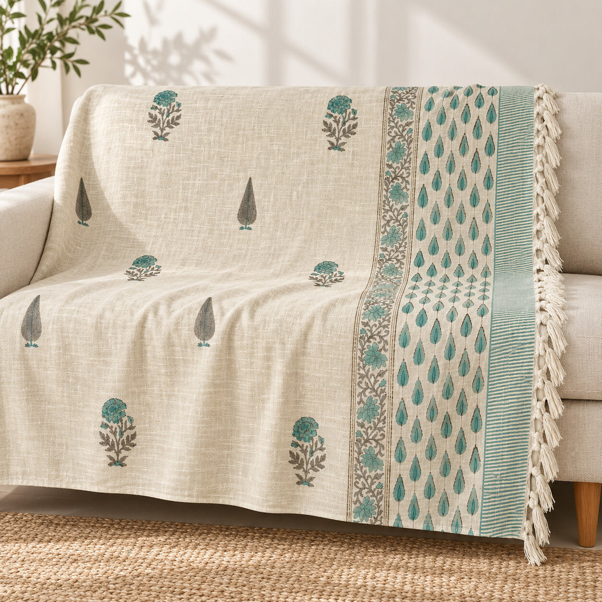 Teal Marigold Cypress Baithak Sofa Throw - ST_BT_CJ_001 - hero