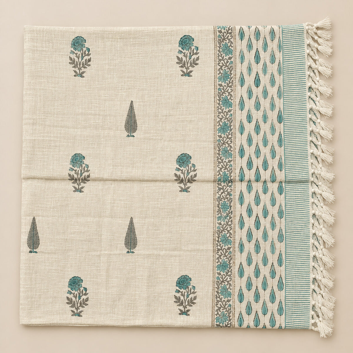 Teal Marigold Cypress Baithak Sofa Throw - ST_BT_CJ_001 - full product flat lay