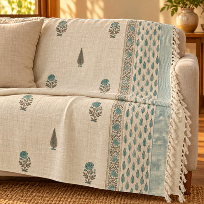 Teal Marigold Cypress Baithak Sofa Throw - ST_BT_CJ_001 - folded lifestyle