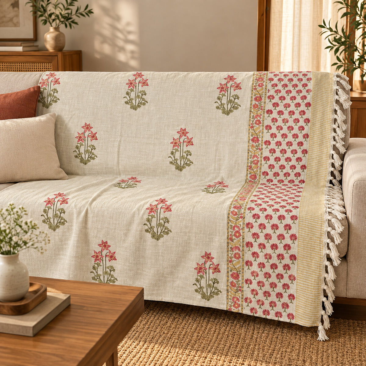 Pink Lily Buti Baithak Sofa Throw - ST_BT_CJ_002 - sofa lifestyle