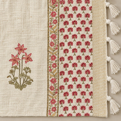 Pink Lily Buti Baithak Sofa Throw - ST_BT_CJ_002 - border and tassel detail