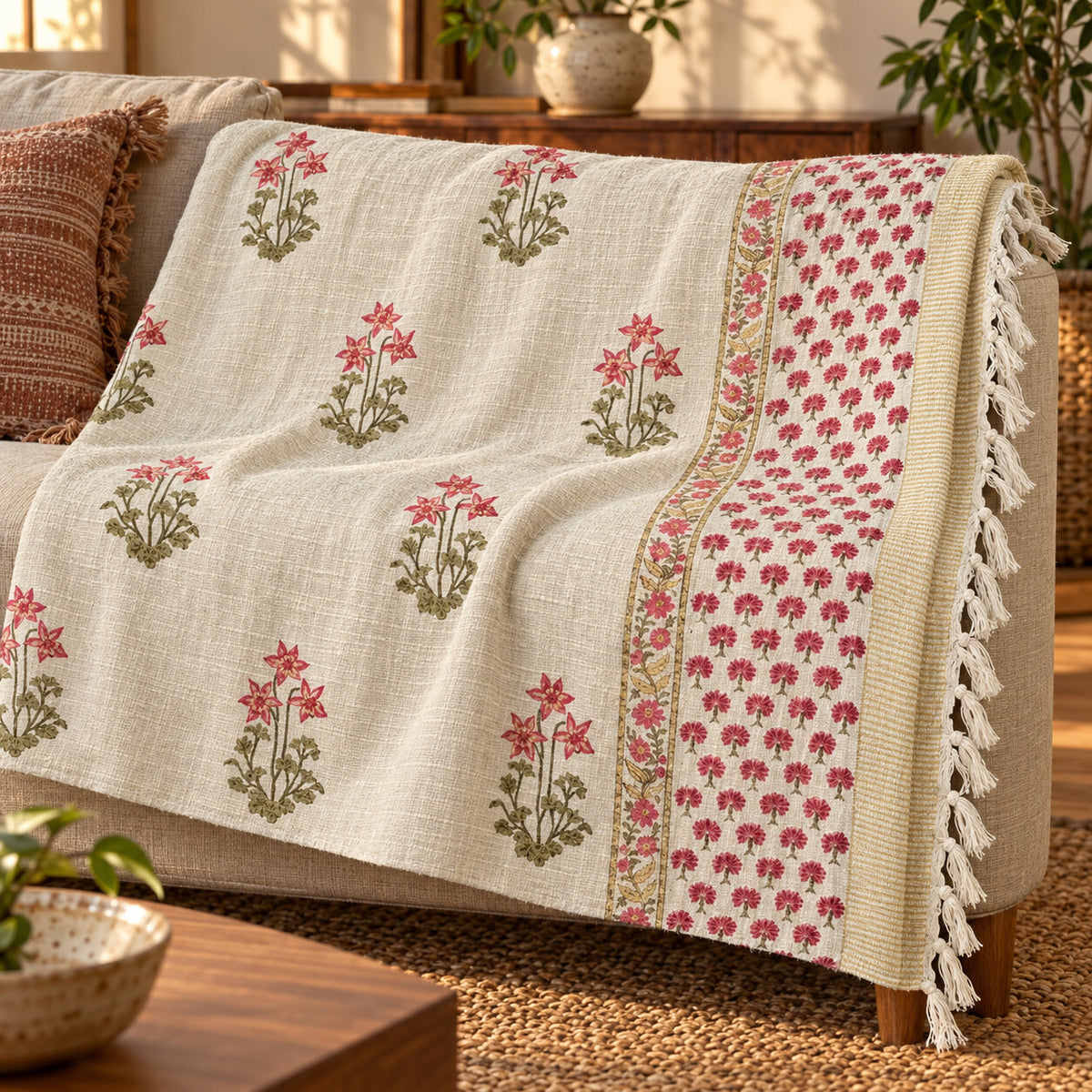 Pink Lily Buti Baithak Sofa Throw - ST_BT_CJ_002 - folded lifestyle
