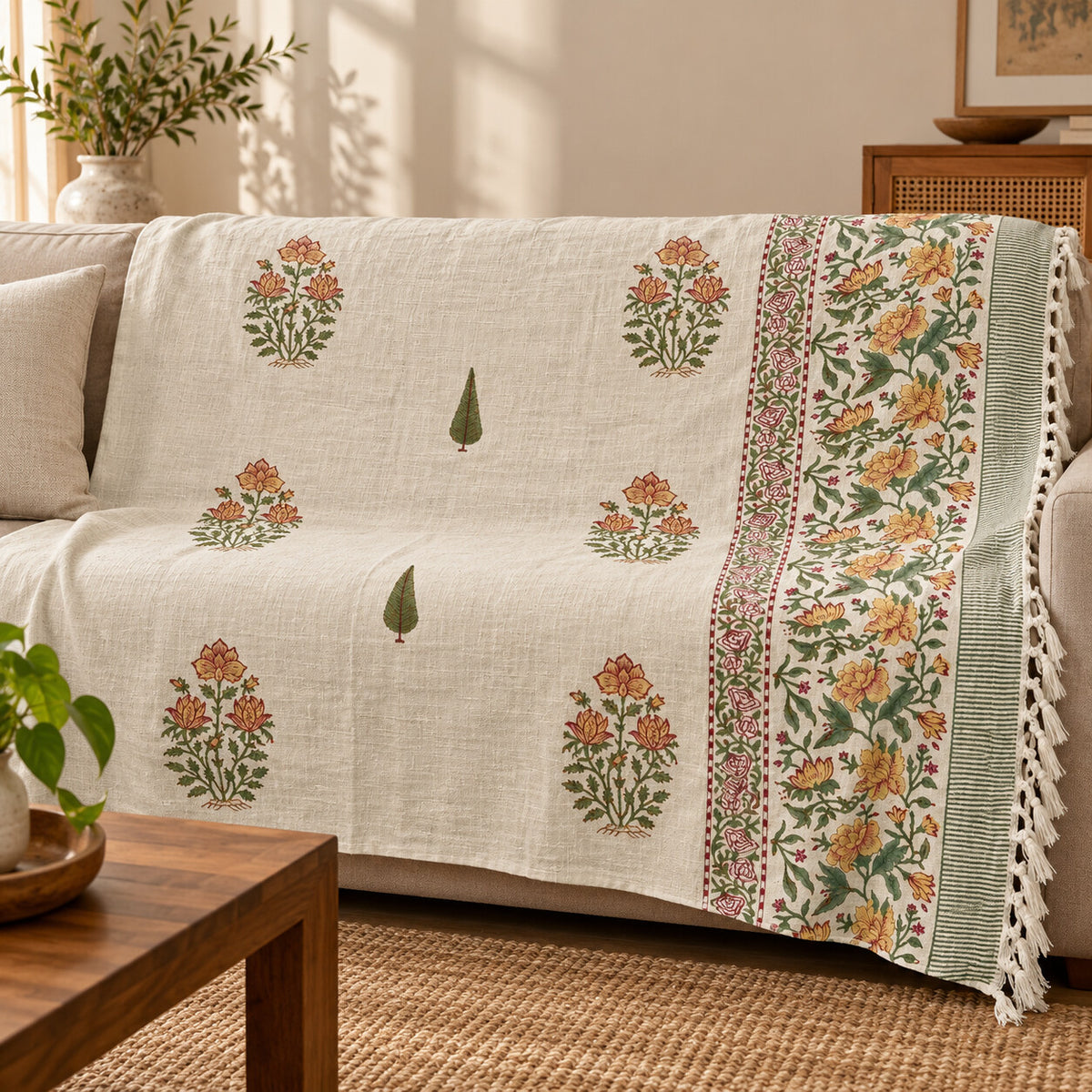 Saffron Garden Baithak Sofa Throw - ST_BT_CJ_003 - sofa lifestyle