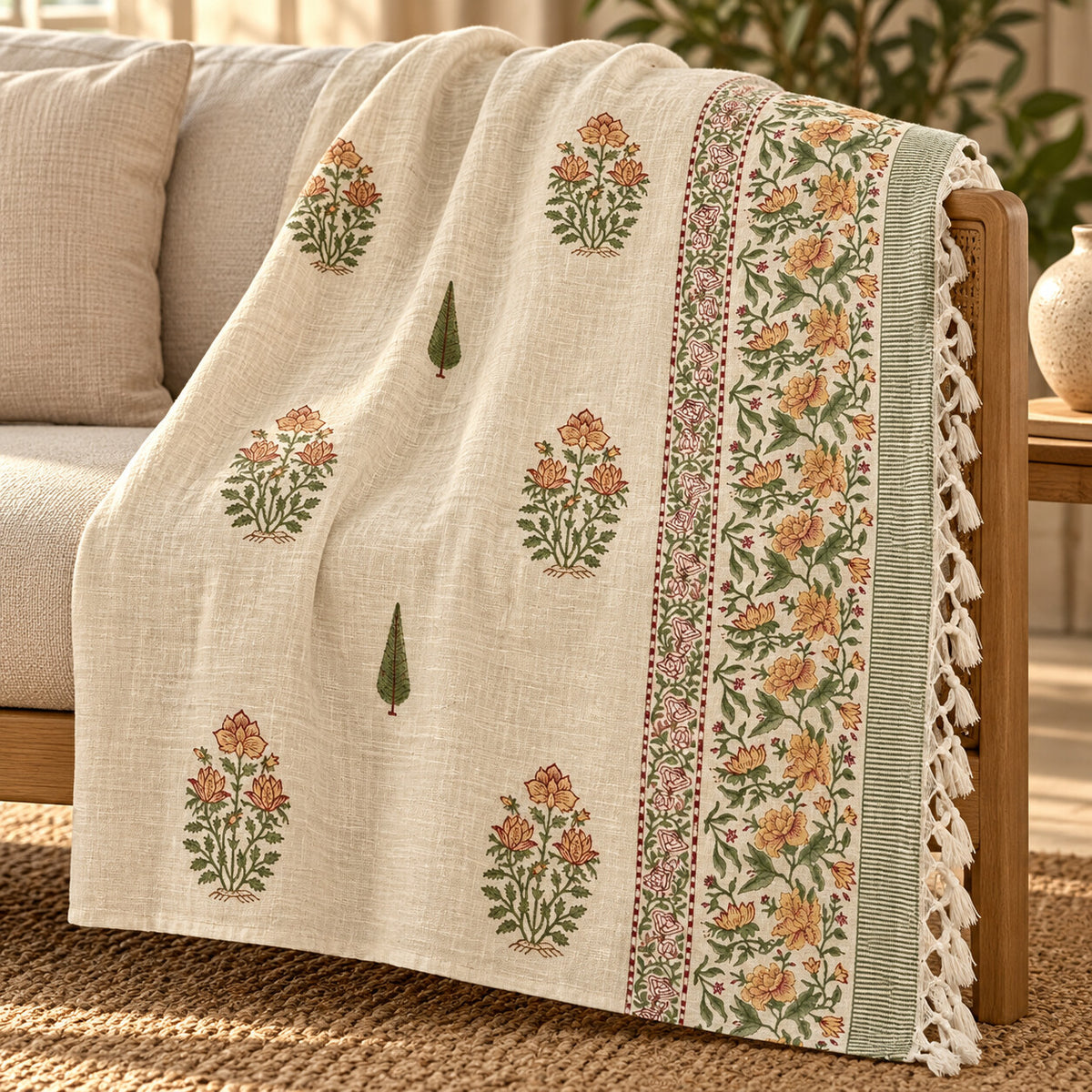 Saffron Garden Baithak Sofa Throw - ST_BT_CJ_003 - folded lifestyle