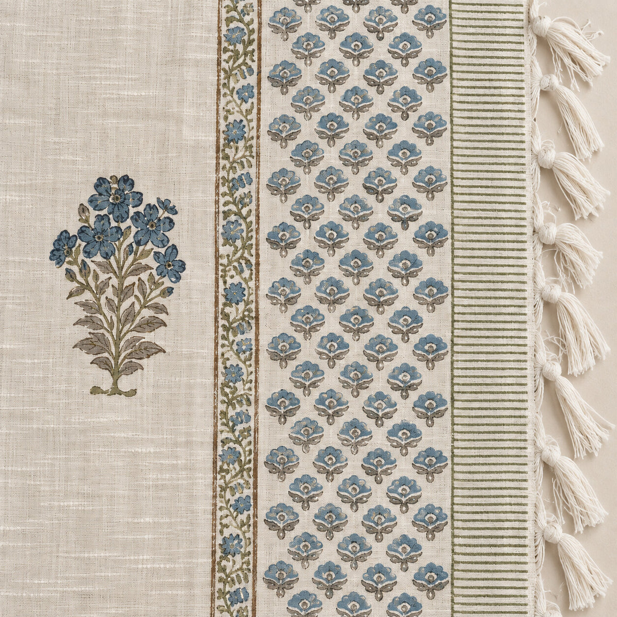 Indigo Buti Baithak Sofa Throw - ST_BT_CJ_004 - border and tassel detail