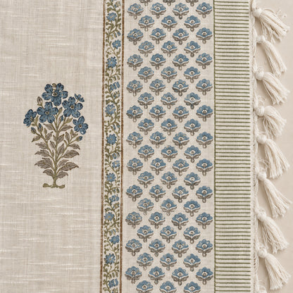 Indigo Buti Baithak Sofa Throw - ST_BT_CJ_004 - border and tassel detail