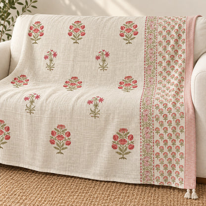 Coral Rose Sprig Baithak Sofa Throw - ST_BT_CJ_005 - hero
