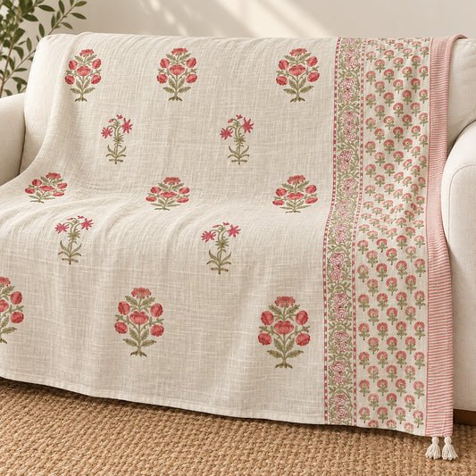 Coral Rose Sprig Baithak Sofa Throw - ST_BT_CJ_005 - hero