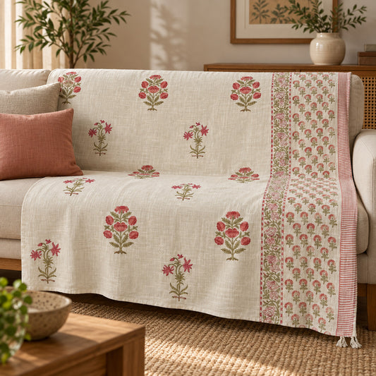 Coral Rose Sprig Baithak Sofa Throw - ST_BT_CJ_005 - sofa lifestyle