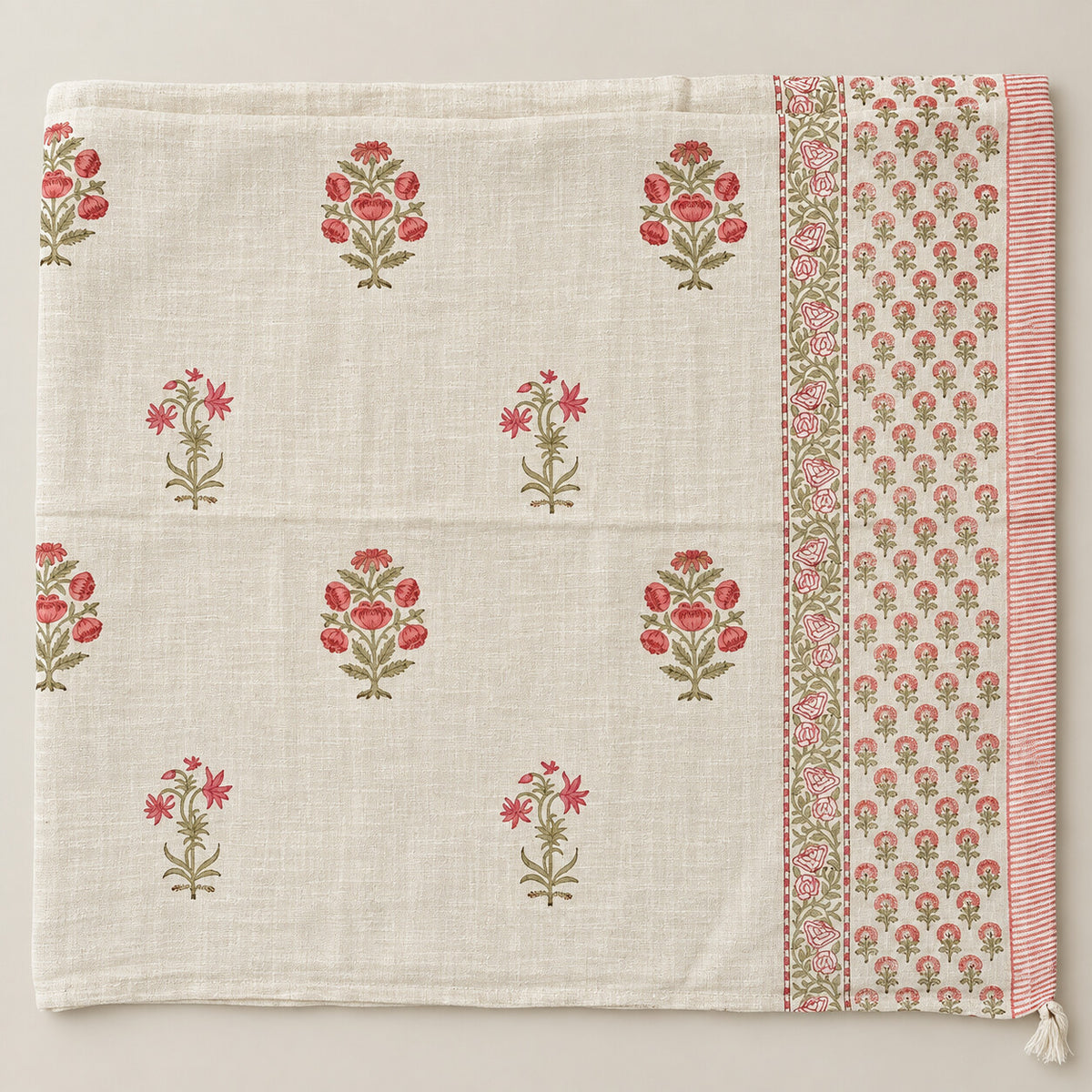 Coral Rose Sprig Baithak Sofa Throw - ST_BT_CJ_005 - full product flat lay