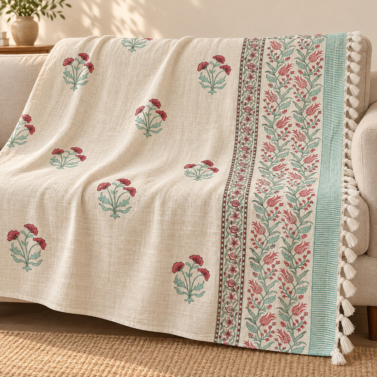 Rose Mint Carnation Baithak Sofa Throw - ST_BT_CJ_006 - hero