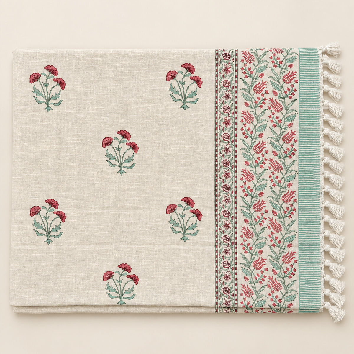 Rose Mint Carnation Baithak Sofa Throw - ST_BT_CJ_006 - full product flat lay