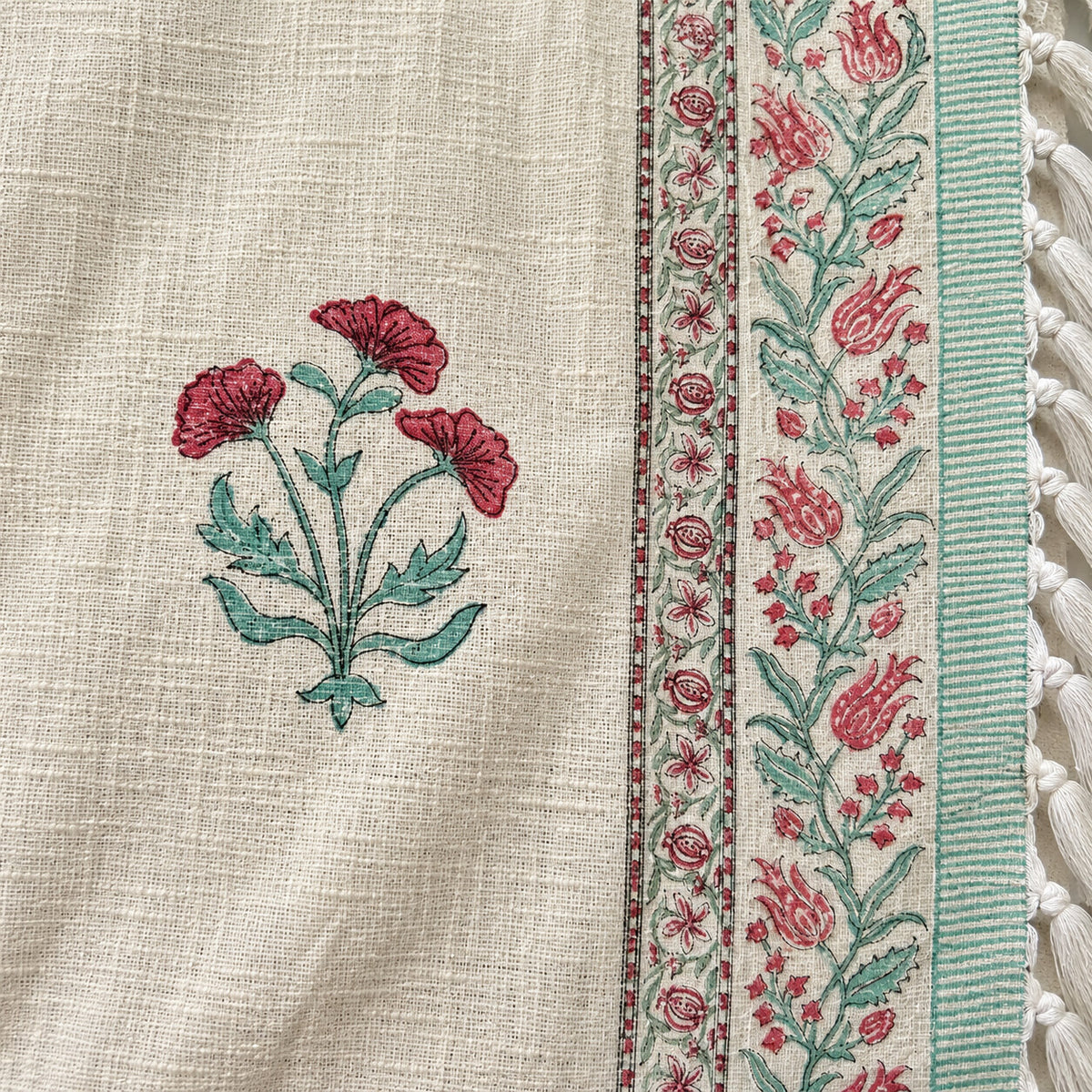 Rose Mint Carnation Baithak Sofa Throw - ST_BT_CJ_006 - fabric and print close-up