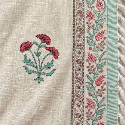 Rose Mint Carnation Baithak Sofa Throw - ST_BT_CJ_006 - fabric and print close-up