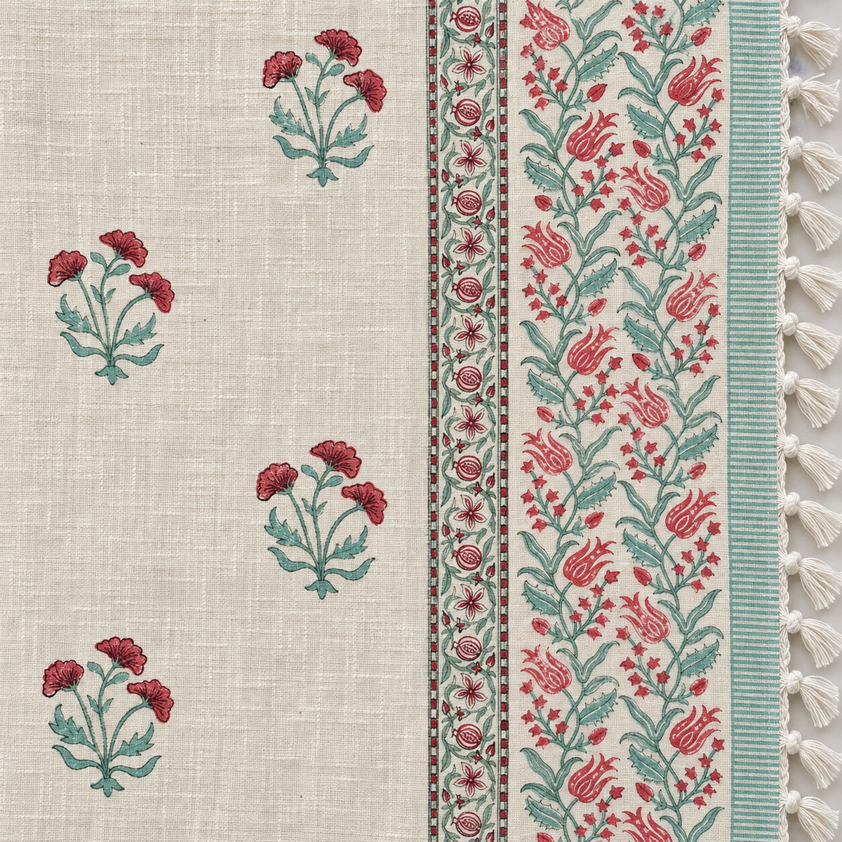 Rose Mint Carnation Baithak Sofa Throw - ST_BT_CJ_006 - border and tassel detail
