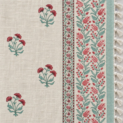 Rose Mint Carnation Baithak Sofa Throw - ST_BT_CJ_006 - border and tassel detail