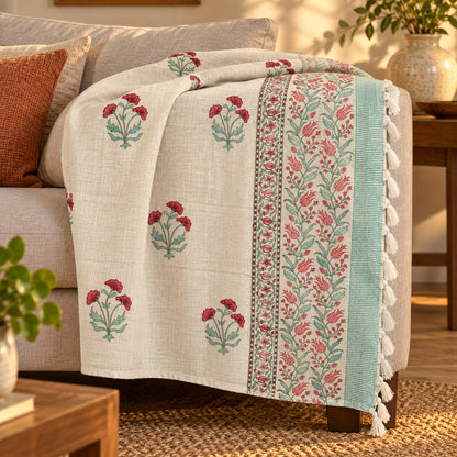 Rose Mint Carnation Baithak Sofa Throw - ST_BT_CJ_006 - folded lifestyle