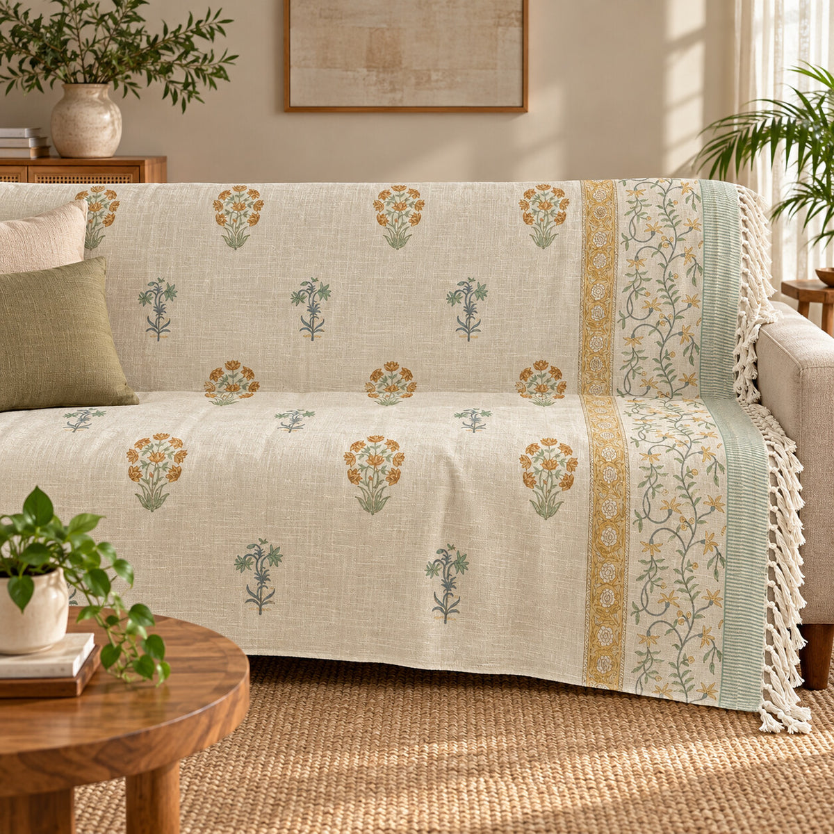 Mustard Vine Baithak Sofa Throw - ST_BT_CJ_007 - sofa lifestyle