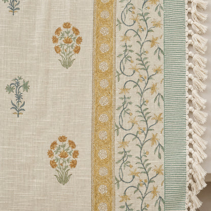 Mustard Vine Baithak Sofa Throw - ST_BT_CJ_007 - border and tassel detail