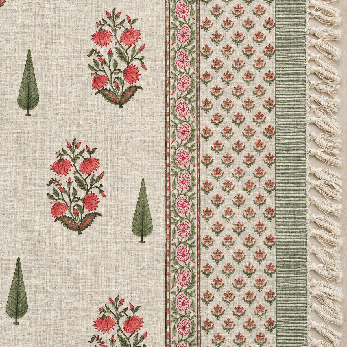 Brick Rose Cypress Baithak Sofa Throw - ST_BT_CJ_008 - border and tassel detail