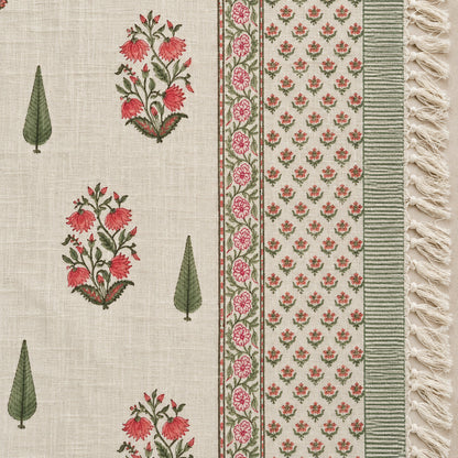 Brick Rose Cypress Baithak Sofa Throw - ST_BT_CJ_008 - border and tassel detail