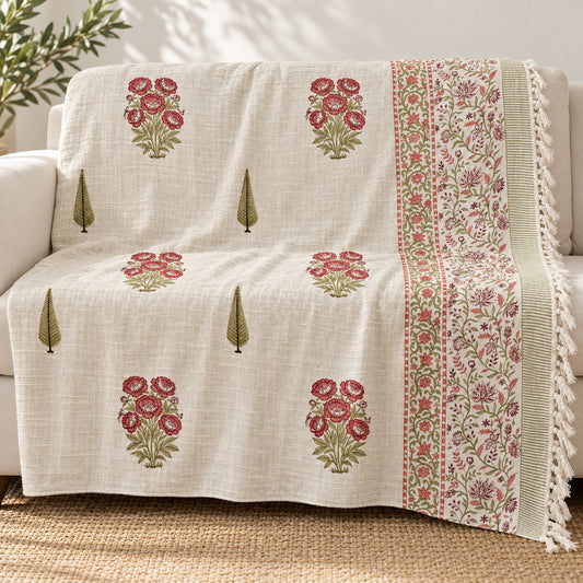 Crimson Peony Cypress Baithak Sofa Throw - ST_BT_CJ_009 - hero