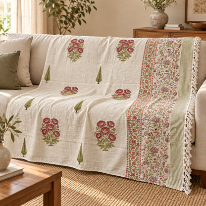 Crimson Peony Cypress Baithak Sofa Throw - ST_BT_CJ_009 - sofa lifestyle