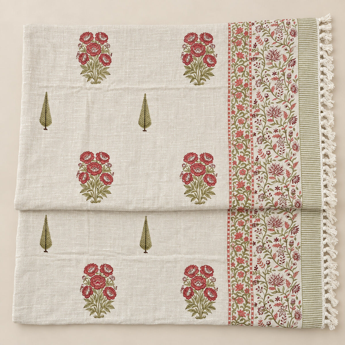 Crimson Peony Cypress Baithak Sofa Throw - ST_BT_CJ_009 - full product flat lay