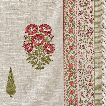 Crimson Peony Cypress Baithak Sofa Throw - ST_BT_CJ_009 - fabric and print close-up