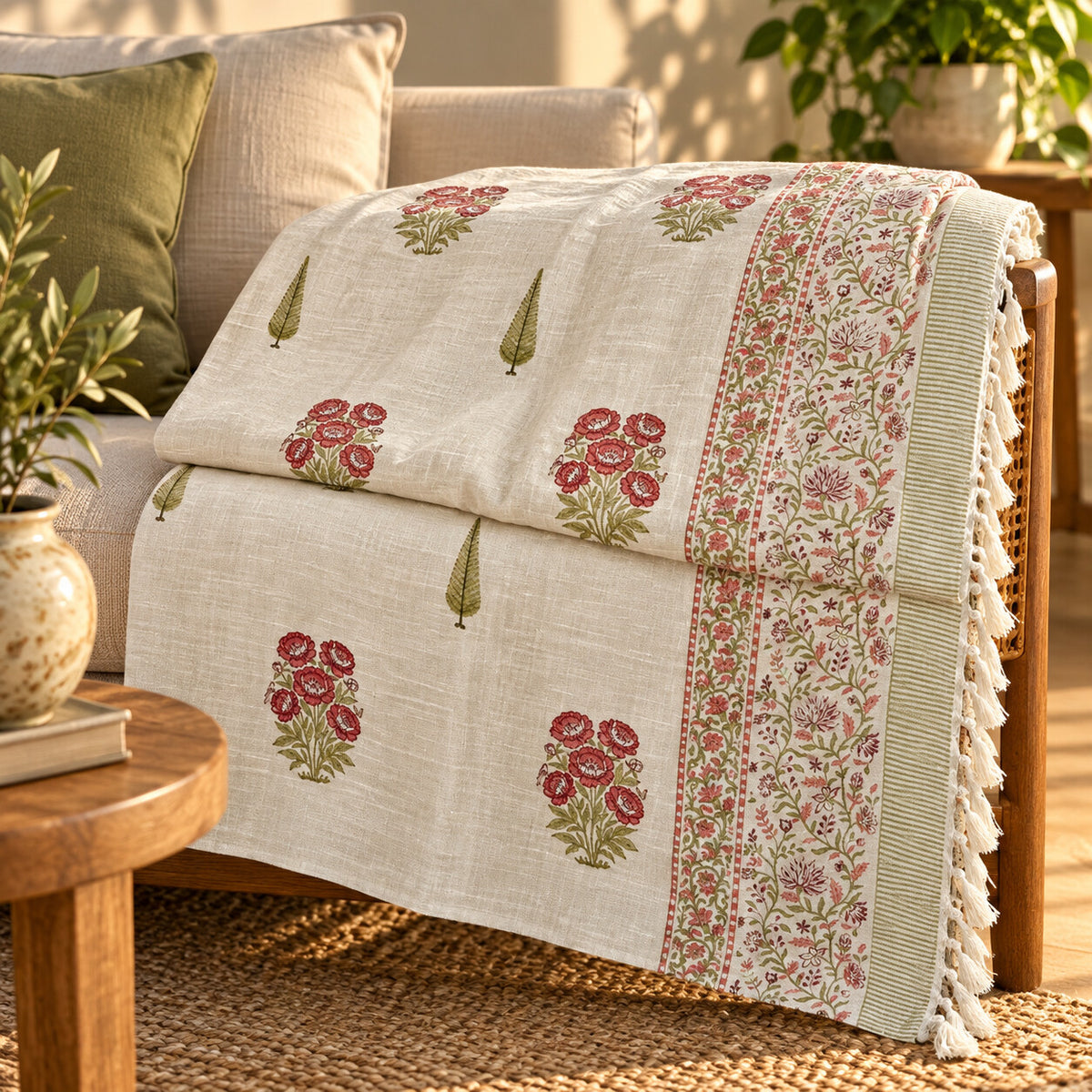 Crimson Peony Cypress Baithak Sofa Throw - ST_BT_CJ_009 - folded lifestyle