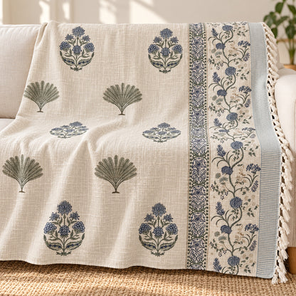 Indigo Palm Fan Baithak Sofa Throw - ST_BT_CJ_010 - hero