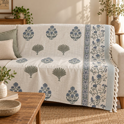 Indigo Palm Fan Baithak Sofa Throw - ST_BT_CJ_010 - sofa lifestyle