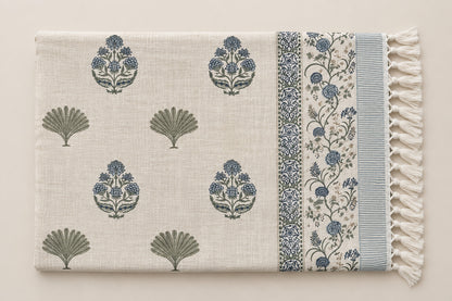 Indigo Palm Fan Baithak Sofa Throw - ST_BT_CJ_010 - full product flat lay