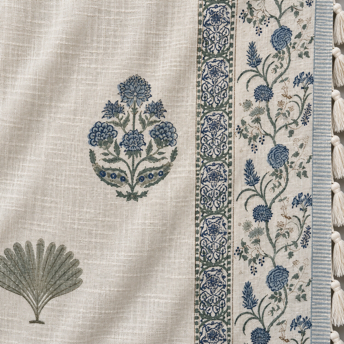 Indigo Palm Fan Baithak Sofa Throw - ST_BT_CJ_010 - fabric and print close-up