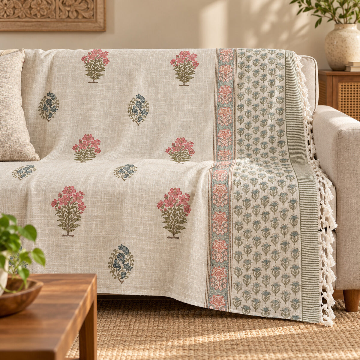 Rose Blue Mughal Buti Baithak Sofa Throw - ST_BT_CJ_011 - sofa lifestyle