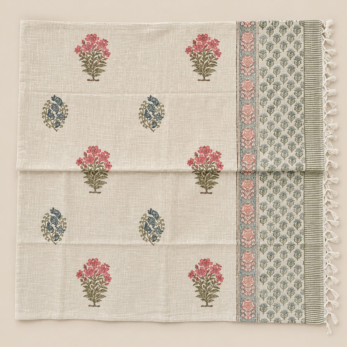 Rose Blue Mughal Buti Baithak Sofa Throw - ST_BT_CJ_011 - full product flat lay