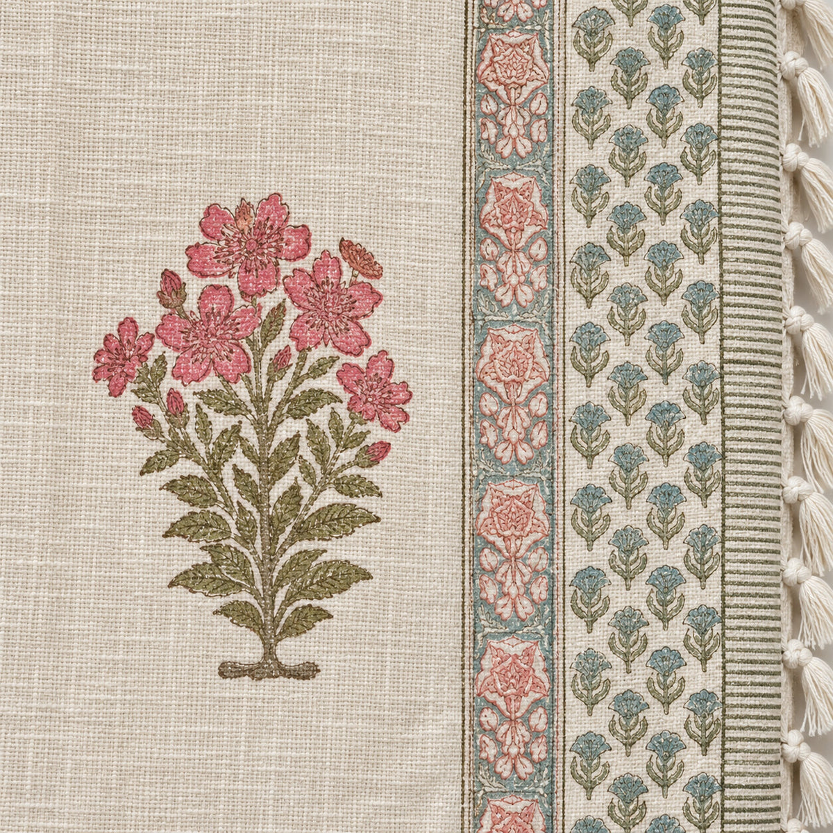 Rose Blue Mughal Buti Baithak Sofa Throw - ST_BT_CJ_011 - fabric and print close-up