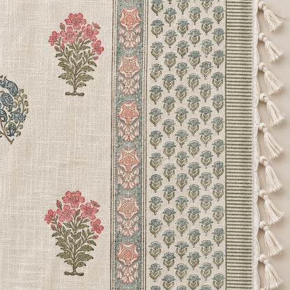 Rose Blue Mughal Buti Baithak Sofa Throw - ST_BT_CJ_011 - border and tassel detail