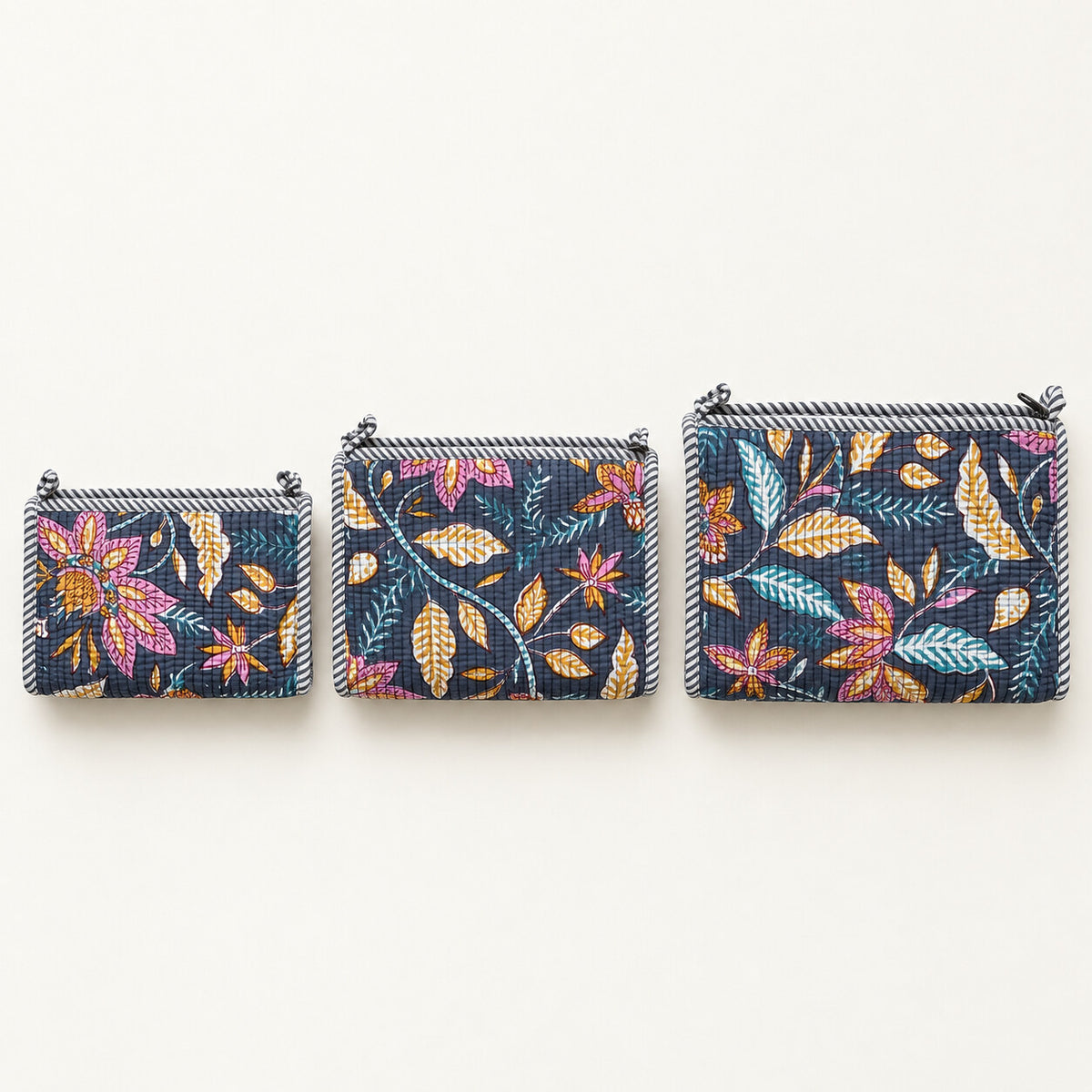 Indigo Floral Quilted Toiletry Pouches (Set of 3) - TB_ST_001 - detail