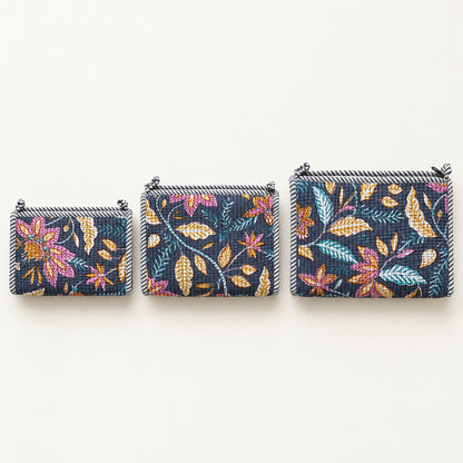 Indigo Floral Quilted Toiletry Pouches (Set of 3) - TB_ST_001 - detail