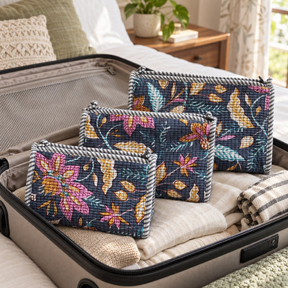 Indigo Floral Quilted Toiletry Pouches (Set of 3) - TB_ST_001 - lifestyle