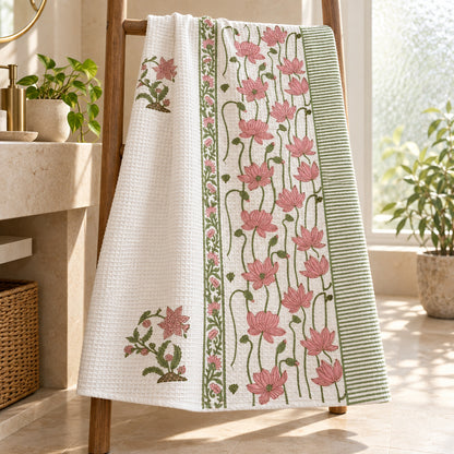 Pink Lotus Sahaj Waffle Bath Towel - TW_SH_SG_001 - hero