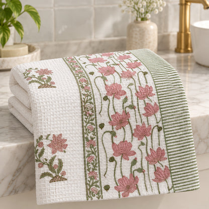 Pink Lotus Sahaj Waffle Bath Towel - TW_SH_SG_001 - angle