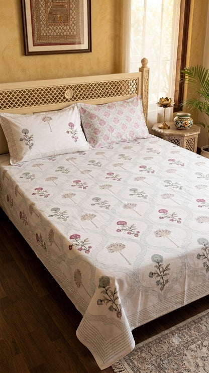 Crimson & Sage Sanganeri hand block printed king bedsheet — Artisan's Thread