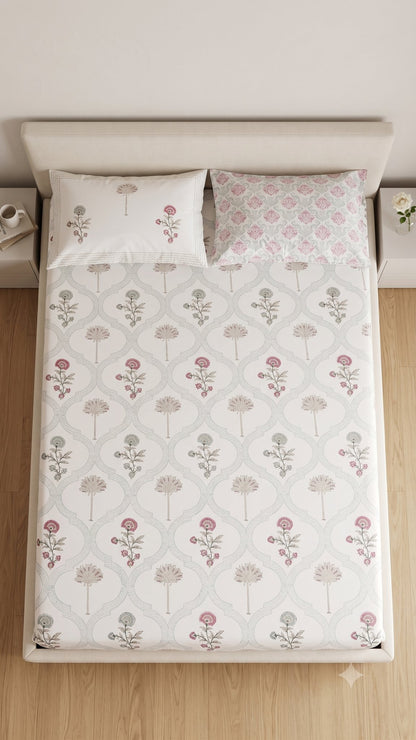 Crimson & Sage Sanganeri hand block printed king bedsheet — Artisan's Thread