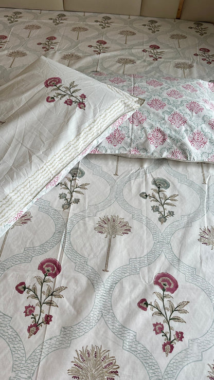 Crimson & Sage Sanganeri hand block printed king bedsheet — Artisan's Thread