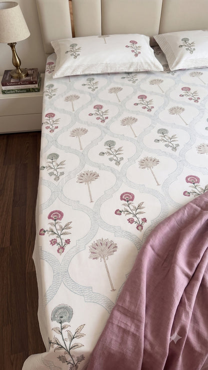 Crimson & Sage Sanganeri hand block printed king bedsheet — Artisan's Thread